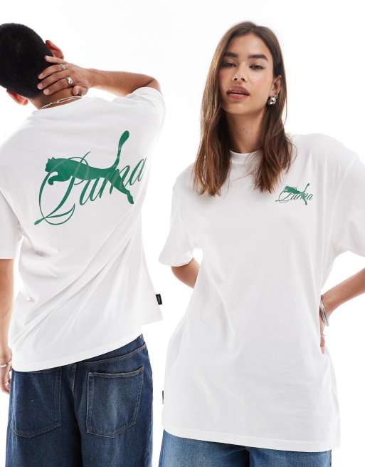 Puma Terrace back print t shirt in white and green