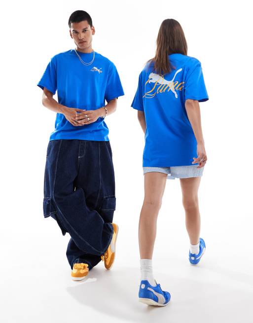 PUMA Terrace – Niebiesko-żółty T-shirt z nadrukiem na plecach, 2 z 4