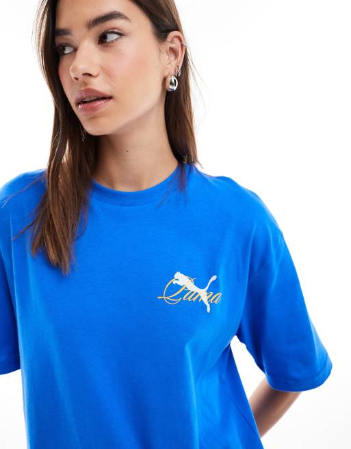 PUMA Terrace – Niebiesko-żółty T-shirt z nadrukiem na plecach, 3 z 4