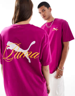 PUMA - Terrace - T-Shirt in Lila und Gelb mit Rückenprint