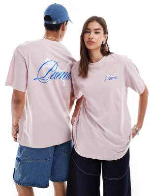 PUMA - Terrace - T-Shirt in Rosa und Blau mit Rückenprint