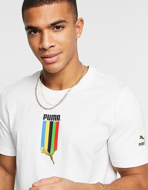 Puma tfs graphic tee in white and gold