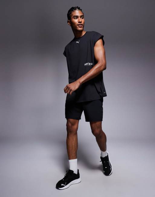 PUMA - Top senza maniche nero da allenamento con grafica sul retro e bordi tagliati, 4 di 5