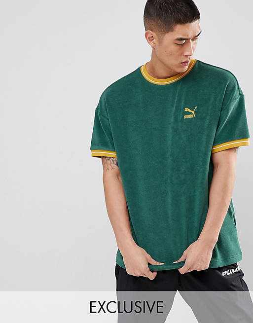 Puma towelling t-shirt in green Exclusive at ASOS