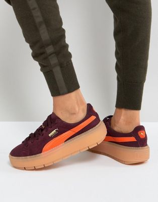 Puma Trace Platform Sneakers In Burgundy And Orange | ASOS