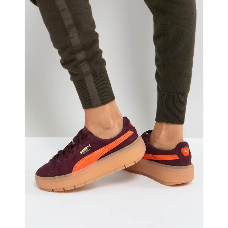 Puma Trace Platform Sneakers In Burgundy And Orange