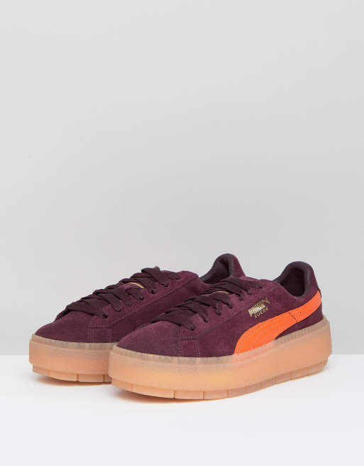 Puma Trace Platform Sneakers In Burgundy And Orange