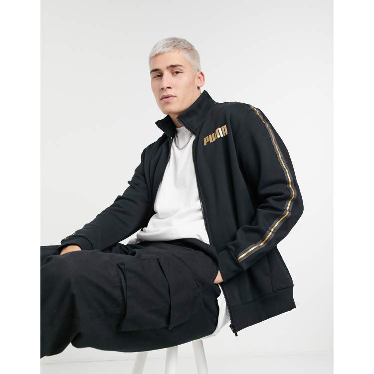 Puma track jacket in black with gold taping