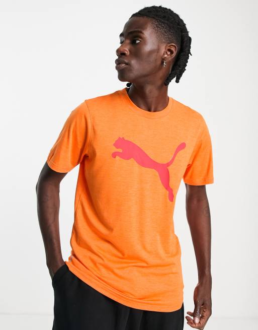Puma Train Favourite heather cat logo t-shirt in orange | ASOS