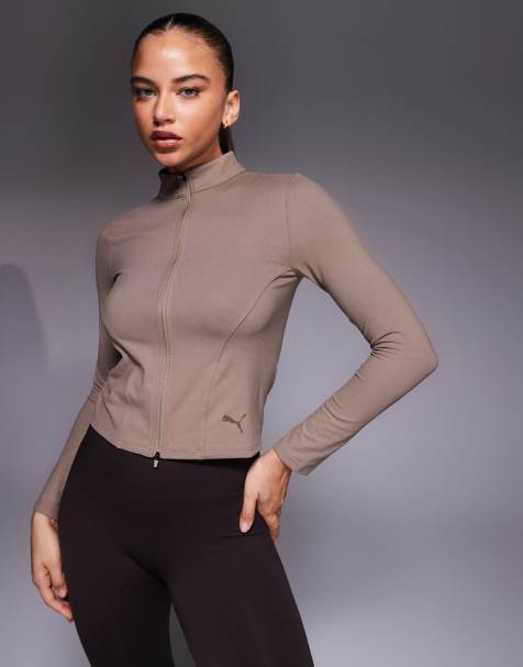 Puma Train reg length full-zip top in brown - view 1