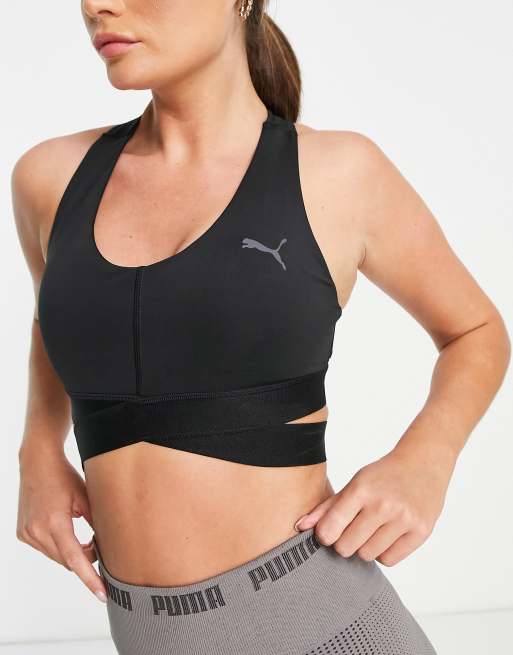 Puma Training Desert branded high support sports bra in black