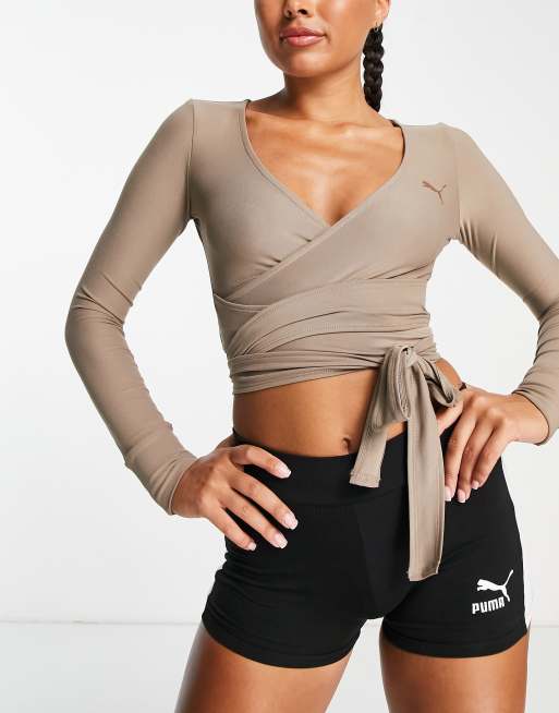 Puma Training Desert banded high support sports bra in brown