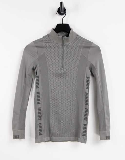 Puma Training Evoknit seamless 1/4 zip top in charcoal gray