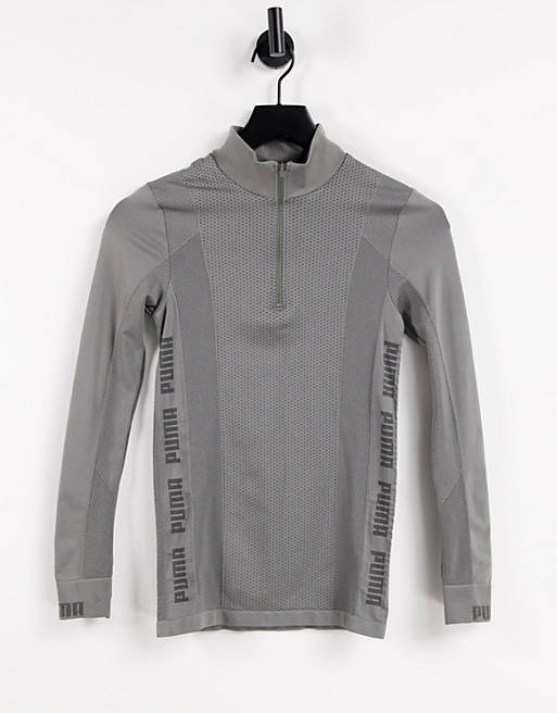 Puma Training Evoknit seamless 1/4 zip top in charcoal grey