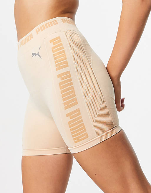 Puma Training Evoknit seamless 5 inch shorts in soft beige