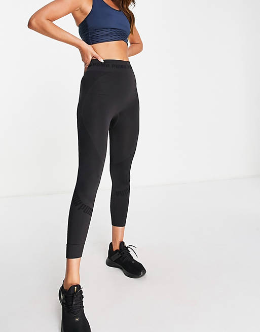 Women Puma Training Evoknit seamless contour leggings in black 
