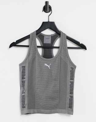 Puma Training Evoknit Seamless Cropped Tank Top In Charcoal Gray