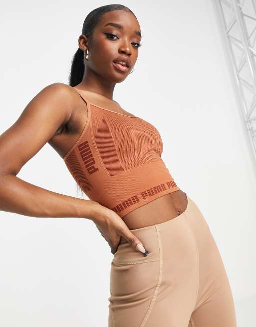 Puma Training Evoknit seamless light support crop top in mocha bisque -  BROWN - BROWN