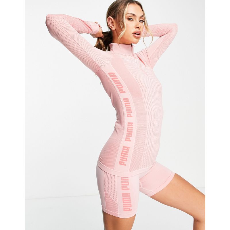 Donna Activewear PUMA - Training Evoknit - Top con cerniera lampo corta senza cuciture, colore rosa tenue