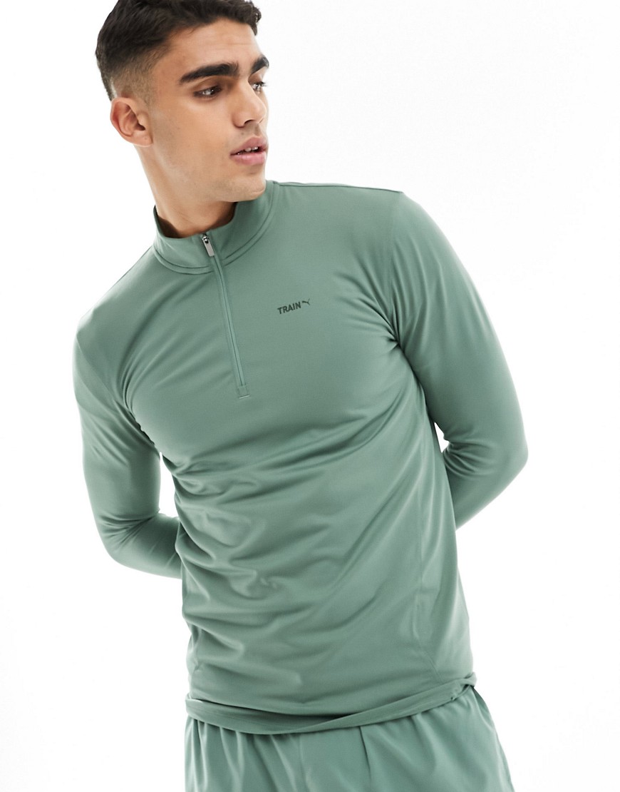 Puma Training Evolve 1/4 zip sweatshirt in light green