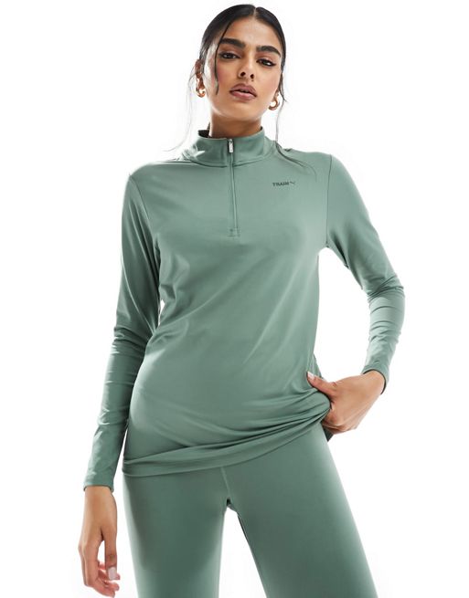 PUMA – Training Evolve – Ljusgrön sweatshirt med kort dragkedja