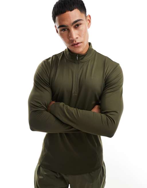 PUMA Training – Evolve – Sweatshirt in Khaki mit kurzem Reißverschluss
