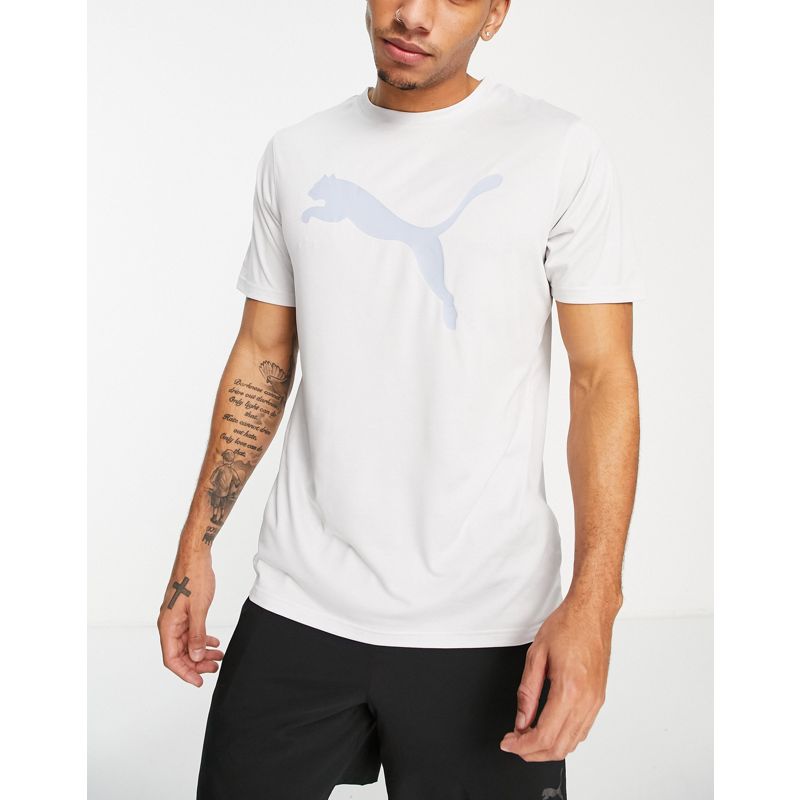 PUMA – Training Favourite – T-Shirt in Weiß mit Raubkatzen-Logo in Grau