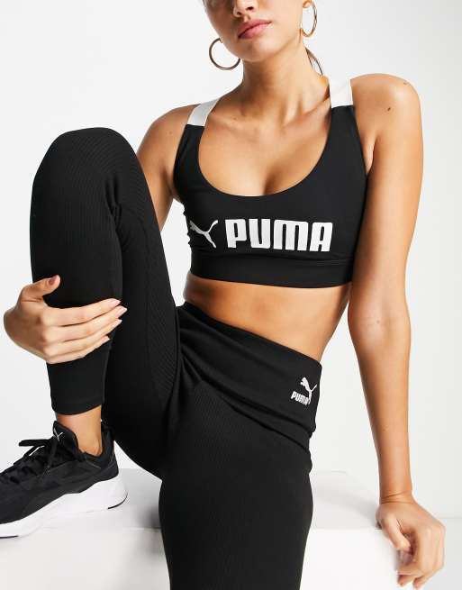 Puma Training Strong mid support sports bra in black