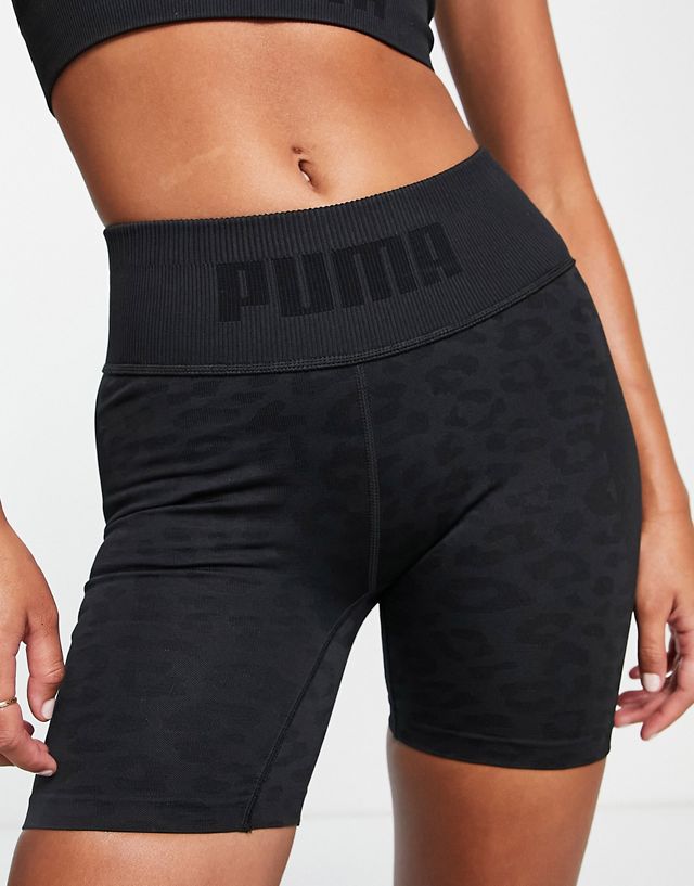 Puma Training FORMKNIT 5-inch seamless shorts in black leopard print