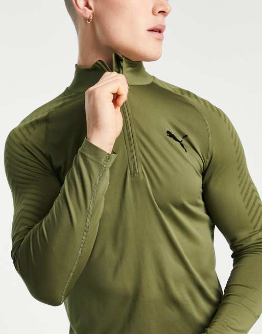 Puma Training Formknit seamless half zip top in khaki