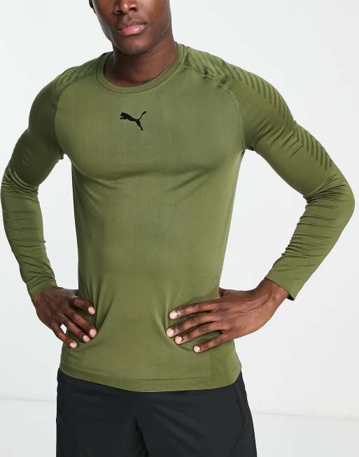 Puma Training Formknit Seamless Long Sleeve Top In Khaki, 53% OFF