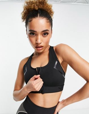 Puma Training high support zip front sports bra in black - ASOS Price Checker
