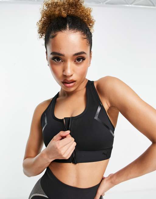 Reebok Lux mid support bra with racer back in black colour block