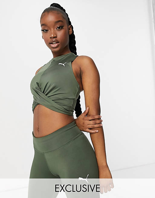 Puma Training knot front tank top in thyme exclusive to ASOS