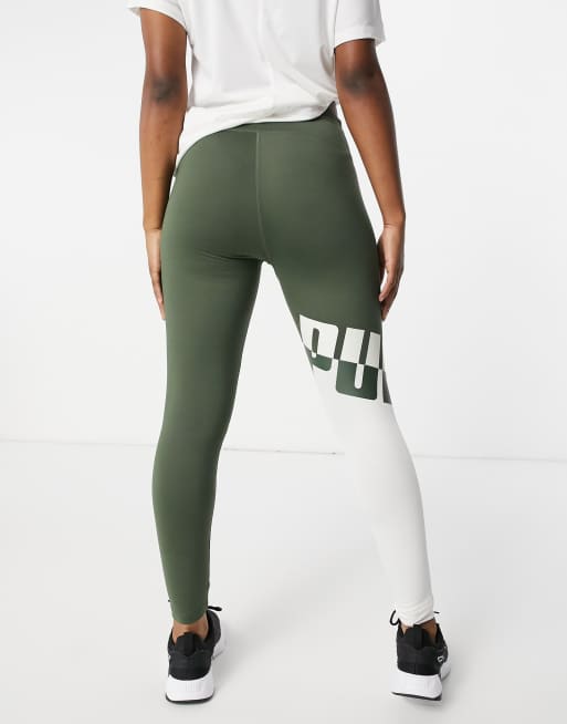 Puma Training leggings in thyme with grey logo panel exclusive to asos, 2 of 4