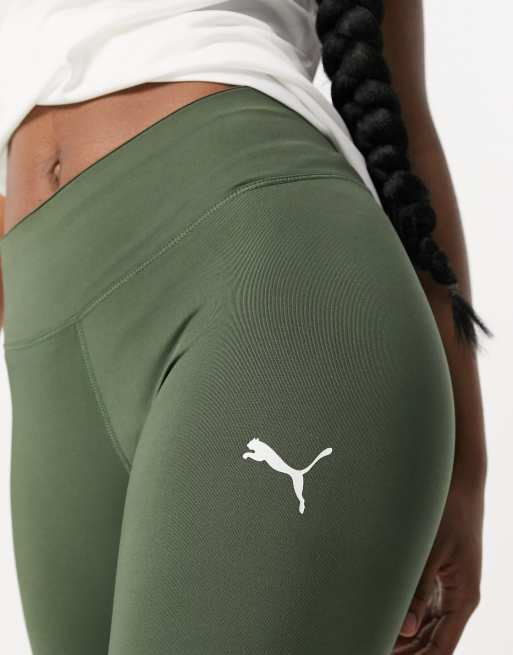 Puma Training leggings in thyme with grey logo panel exclusive to asos, 3 of 4