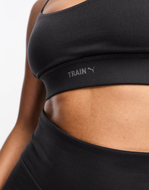 Puma Training sports bra in pink with red straps exclusive to ASOS