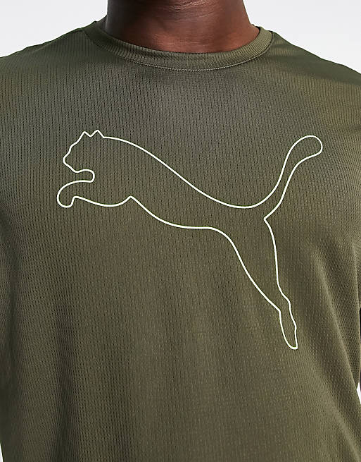 Puma Training outline logo t-shirt in khaki | ASOS