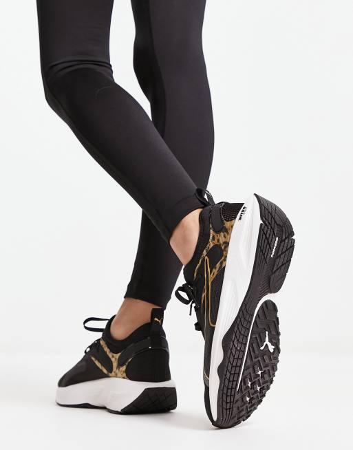 Puma Training PWR XX Nitro Safari Glam trainers in black and leopard print