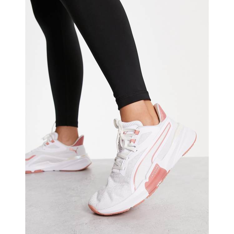 Puma Training PWRFRAME Crystalline trainers in white and pink