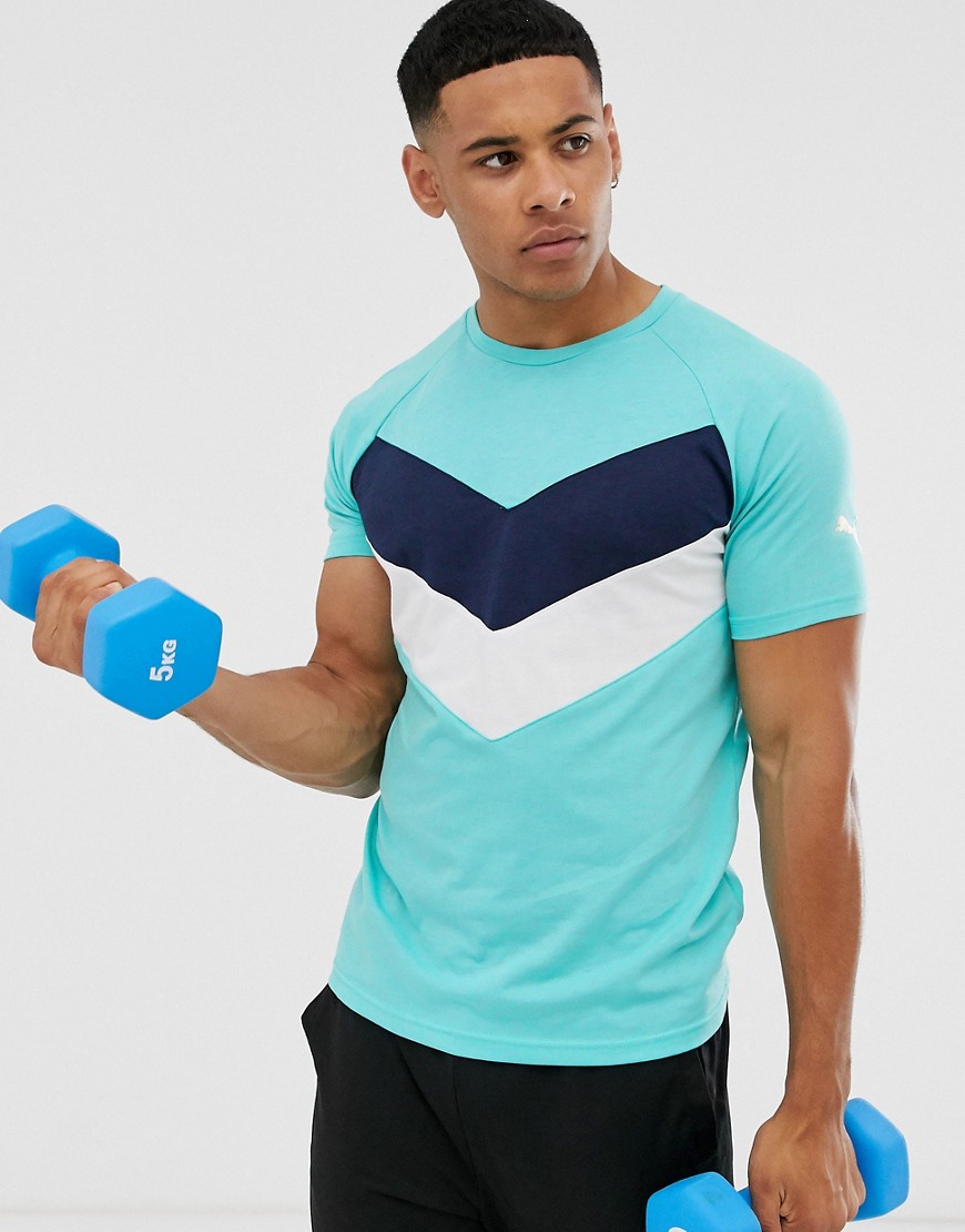 Puma Training reactive colour block t-shirt in light blue