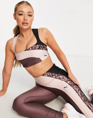 Puma Training Safari Glam mid support sports bra in purple and leopard print - ASOS Price Checker