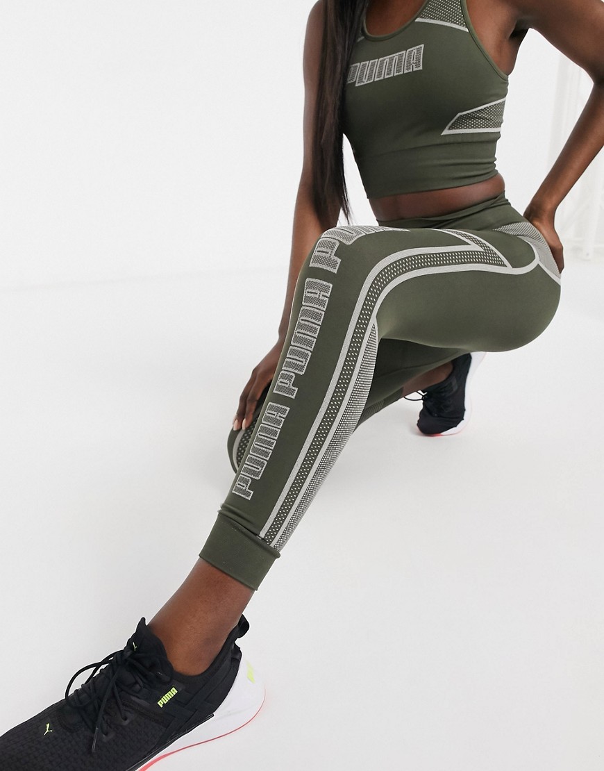 Puma Training seamless sculpt leggings in khaki-Green