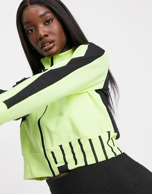 Puma Training stretch knit jacket in black and yellow