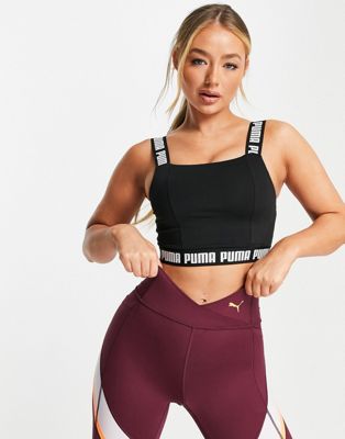Puma Training Strong mid support crop top in black