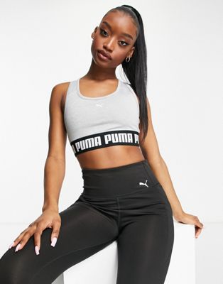Puma Training Strong mid support sports bra in grey - ASOS Price Checker
