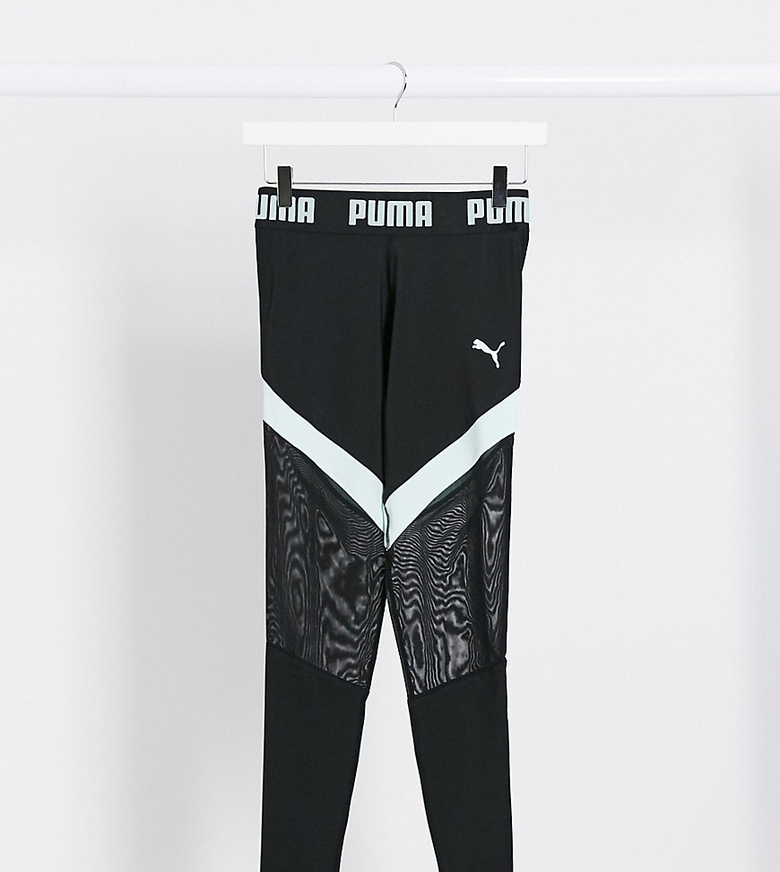 Puma – Training – Svarta och turkosa leggings med meshinslag – Endast hos ASOS