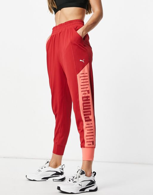 Puma Training sweatpants in pink with red panels cream logo exclusive to asos ASOS