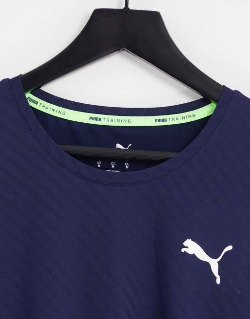 Puma Training - T-shirt met gele biezen in marineblauwe streep, 4 van 4