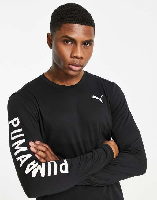 PUMA - Training - Top a maniche lunghe nero con logo sul lato, 3 di 4